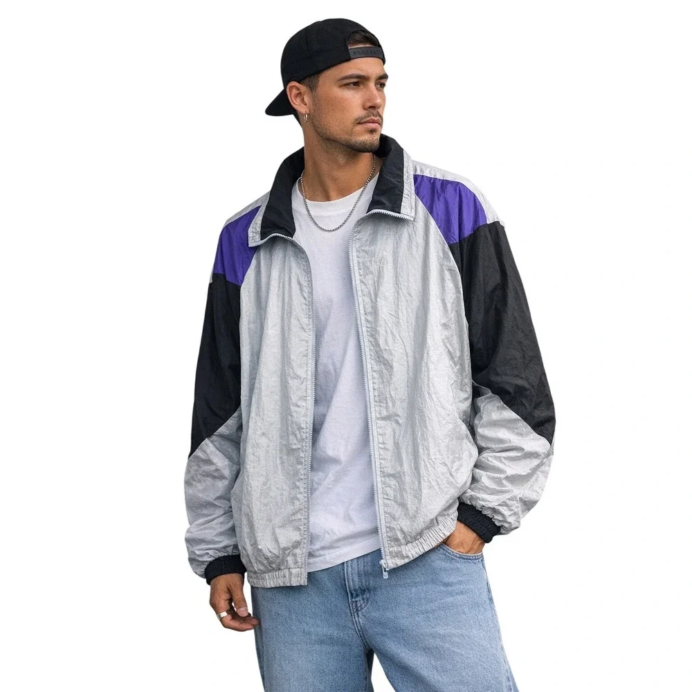 Vintage Pro Line Track Jacket Windbreaker‎ 90s Colorblock Gray Purple Medium NWT